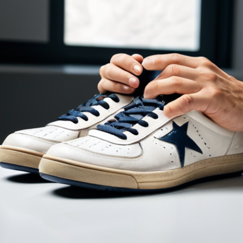 Home 7 A professional individual, fully clothed in a modest business casual outfit, carefully inspecting a pair of vintage, high-quality sneakers. The scene is set in a well-lit, minimalist home office, with the shoes resting on a clean, light-colored surface. The person's hands are gently holding and examining a detail of the shoe, suggesting an eye for authenticity and value. The atmosphere is calm and focused, highlighting the meticulous process of discerning rare finds. Perfect anatomy, correct proportions, natural pose, well-formed hands, proper finger count, natural body proportions, professional photography, high resolution, sharp focus, appropriate content, safe for work, family-friendly.