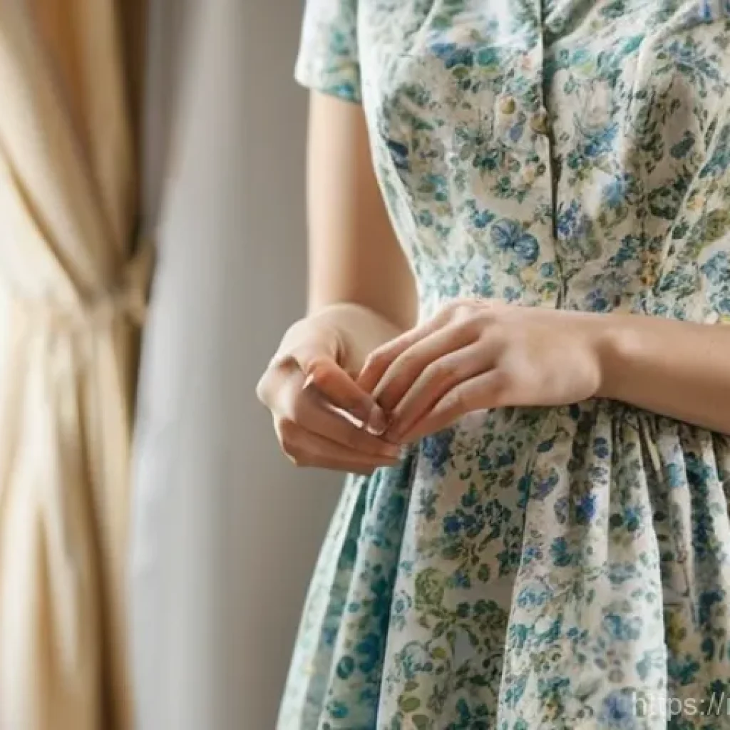 빈티지 옷 수선법 - **Prompt:** A young woman, in her late 20s, with a thoughtful expression, meticulously inspecting a ...