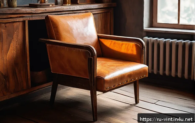 희귀 빈티지 아이템 찾는 법 - A cozy interior scene showcasing authentic Soviet-era vintage furniture: a sturdy wooden armchair wi...