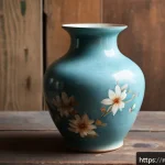 플리마켓에서 빈티지 쇼핑하는 법 - A close-up view of a genuine vintage ceramic vase from the 1950s, showing natural wear such as subtl...